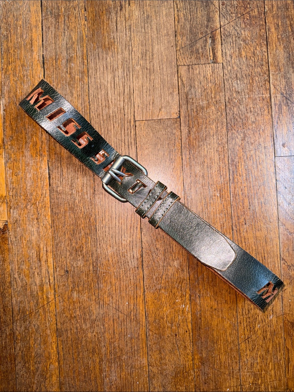 Miss Sixty Black Leather Belt with Logo Letter Cutouts